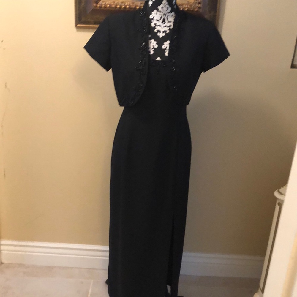 J.R. NITES 2-Pc Beaded Bolero Jacket & Sleeveless side slit statuesque gown